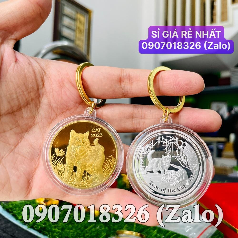 Cặp Móc khóa Tiền Xu Con Mèo Úc Vàng Bạc 2023 treo chìa xe máy, ô tô NELI