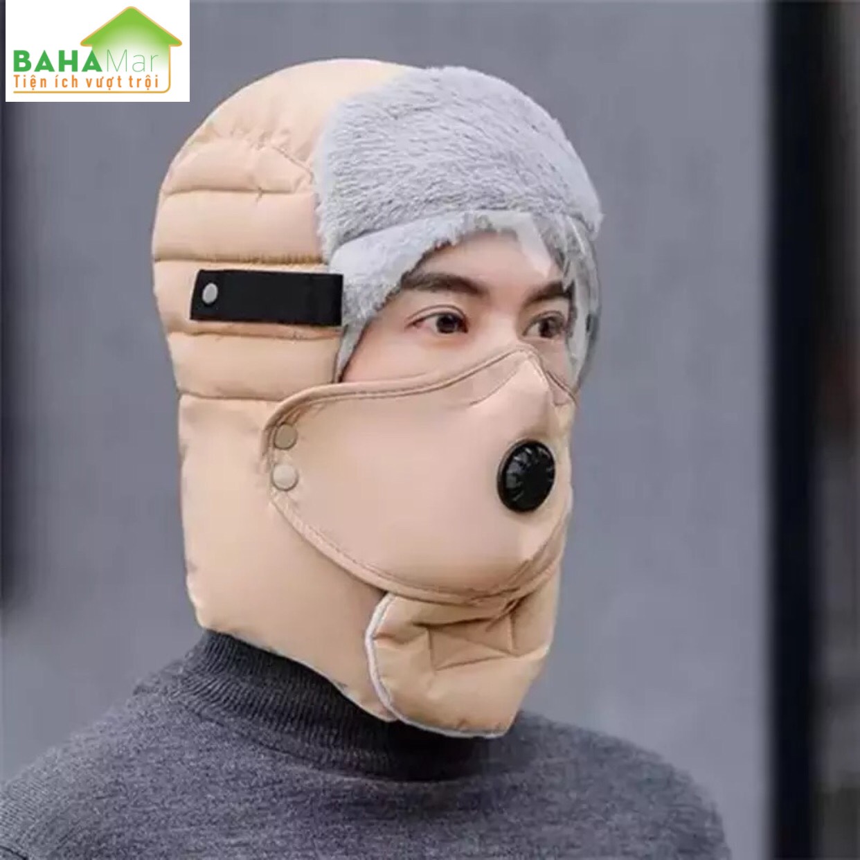 BỘ MŨ-KÍNH-KHẨU TRANG CHẮN GIÓ MÙA ĐÔNG ĐI NGOÀI TRỜI, LEO NÚI, DÃ NGOẠI, CÂU CÁ, "BAHAMAR" giữ ấm đi xe máy mùa Đông rất phù hợp