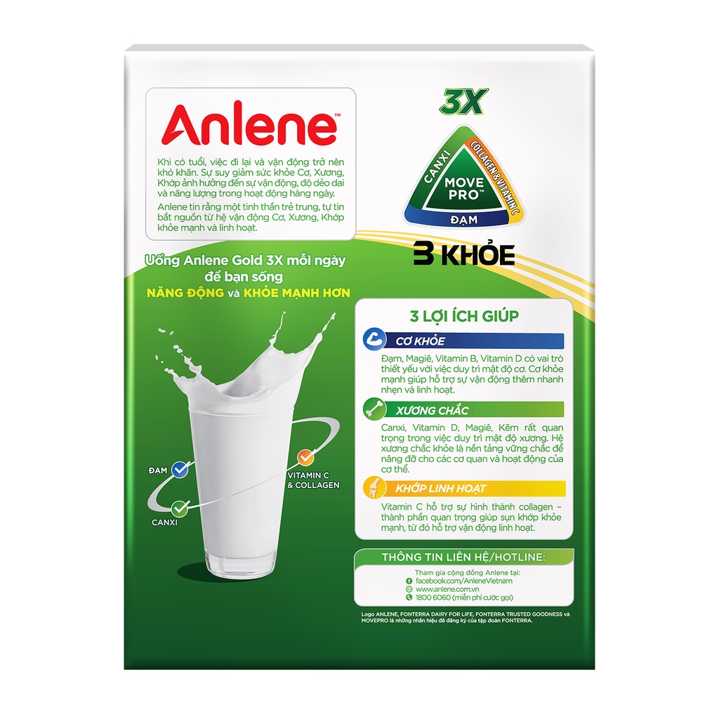 Combo 3 hộp Sữa Bột Anlene Gold 3X Hương Vanilla (Hộp Giấy 440g)