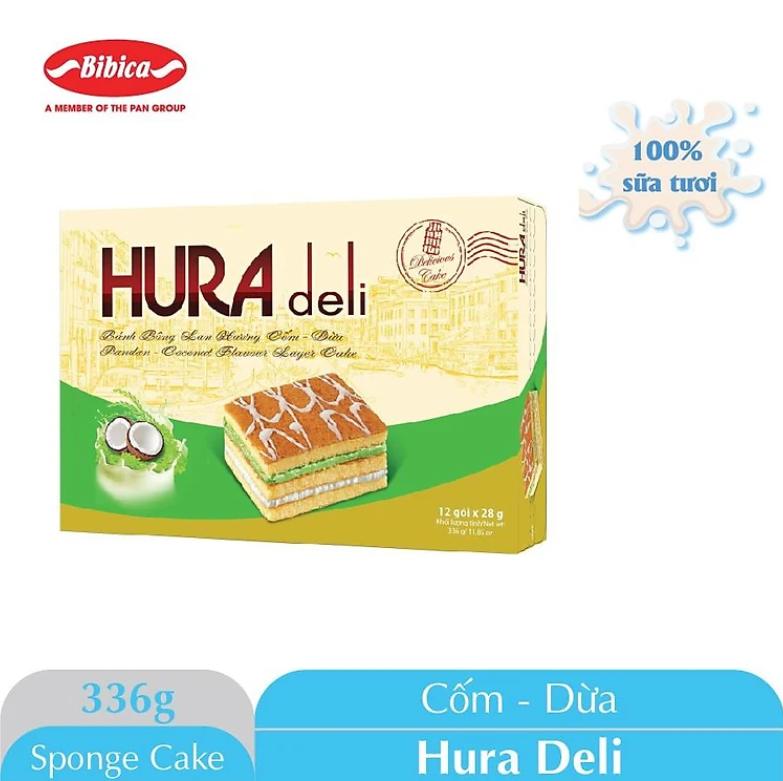 Bánh Bông Lan Hura Deli 336 gram vị cốm Bơ Sữa