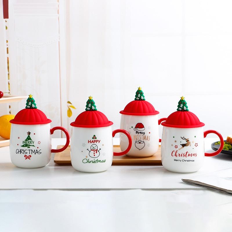 Ly Gốm Sứ Merry Christmas, Xmas Kèm thìa nắp 420ML