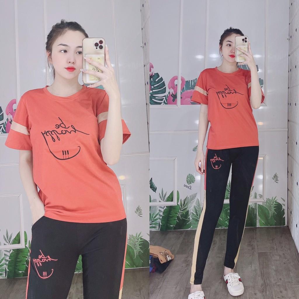 -Bộ mặc nhà thun thêu Be Happy, bộ quần dài giá tốt