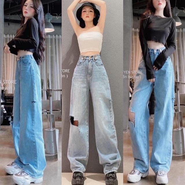 QUẦN JEANS DÁNG SIÊU DÀI RÁCH DÁNG XUÔNG- [hình thật