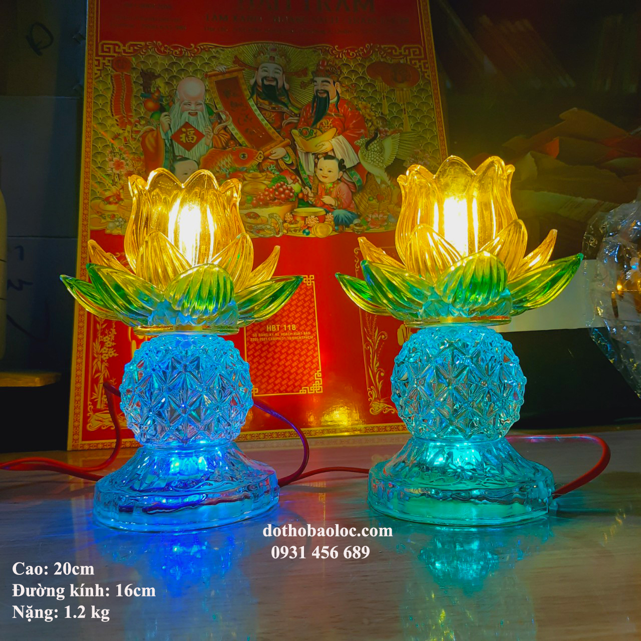 Cặp đèn Pha Lê Hoa Sen 20cm