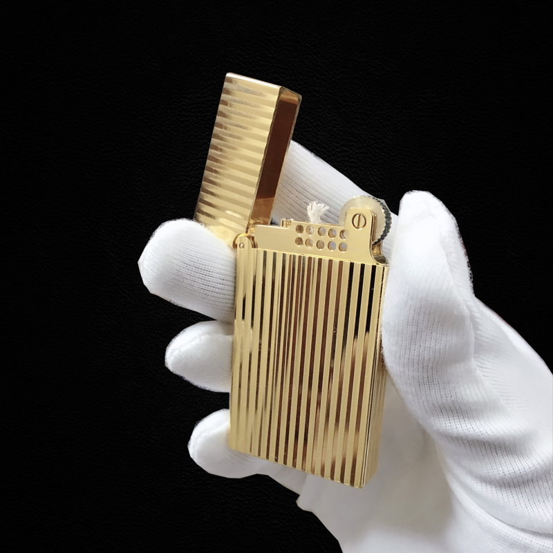 Vỏ Hột Quẹt Bật Lửa Upon Xăng Đá DX06V Họa Tiết Vàng Kẻ Dọc Đẹp Độc Lạ - Dùng Xăng Bấc Đá Cao Cấp