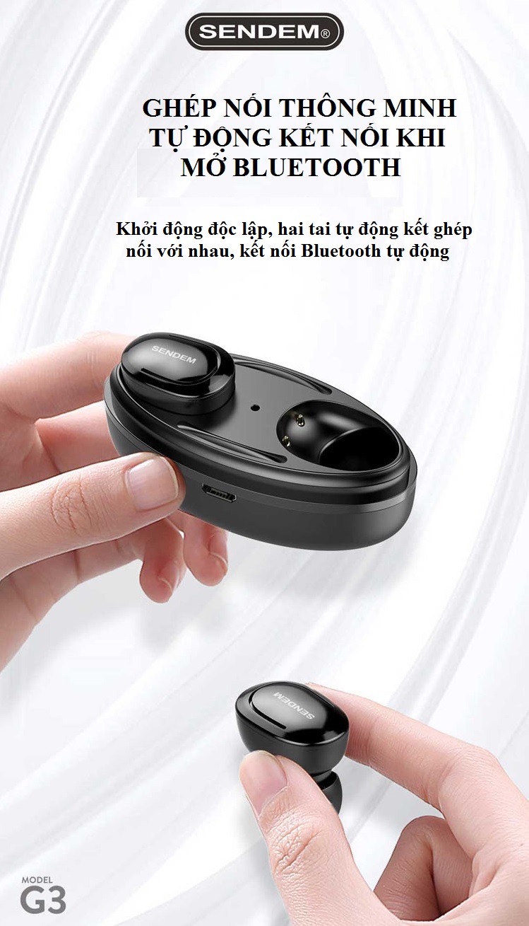 Tai nghe Bluetooth True Wireless SENDEM G3 V5.0 siêu nhỏ - Hàng chính hãng