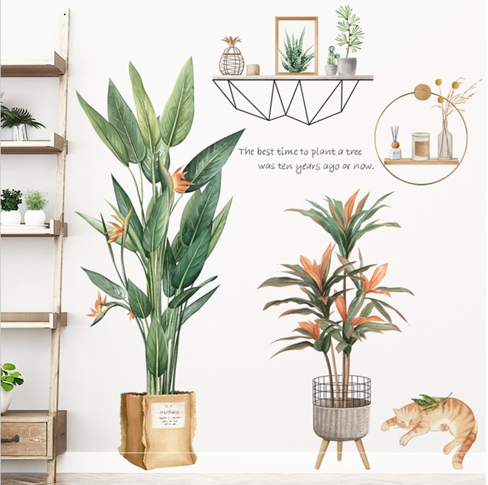 Decal dán tường trang trí-Vườn cây-Hoa thiên điểu