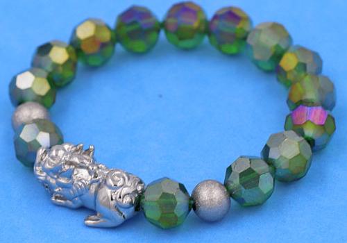 Chuỗi tay Pha Lê Xanh Đa Sắc cắt giác 10 ly Mix Tỳ Hưu inox 2 Bi VFLGXTHTRHB10 - Chuỗi tay thời trang phong thủy