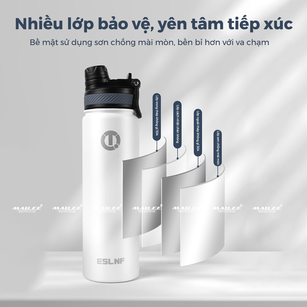 Bình Nước Xe Đạp Inox 304 Giữ Nhiệt ESL-053 dung tích 650ml màu Trắng/Đen giữ nhiệt 12h Nóng 24h Lạnh Thể thao cắm trại leo núi đi xe đạp - Mai Lee