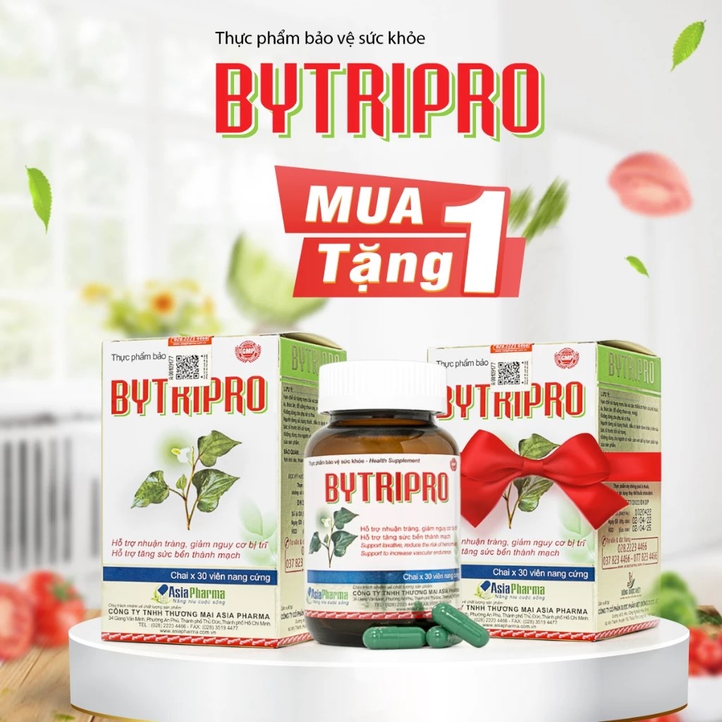 [MUA 1 TẶNG 1] Viên uống tiêu trĩ, giảm táo bón nhuận tràng Bytripro Asia Pharma hỗ trợ cho người bị trĩ - Hộp 30 viên