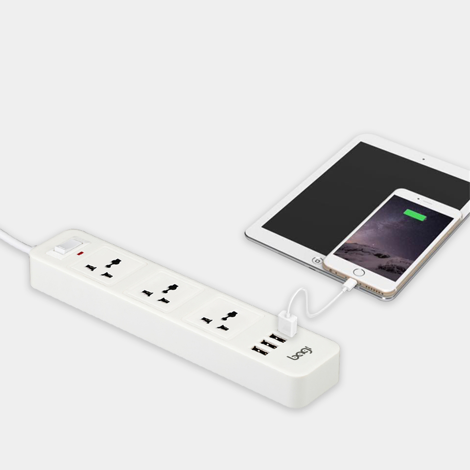 Ổ Cắm Điện Đa Năng Bagi 3 Ổ Điện + 4 Cổng USB