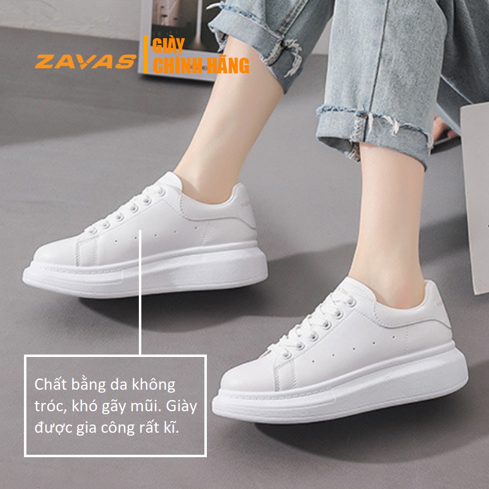 Giày thể thao nữ giày sneaker nữ màu trắng đế 3cm bằng da màu trắng hiệu ZAVAS - S387