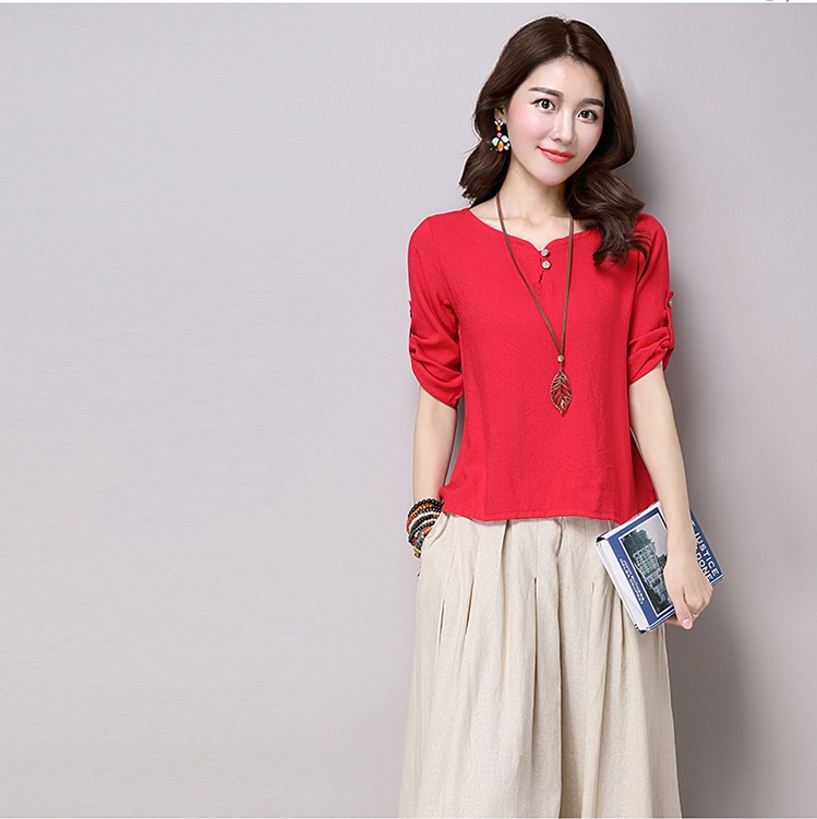 Áo sơ mi trung niên áo vải đũi tay lỡ dáng suông sm38