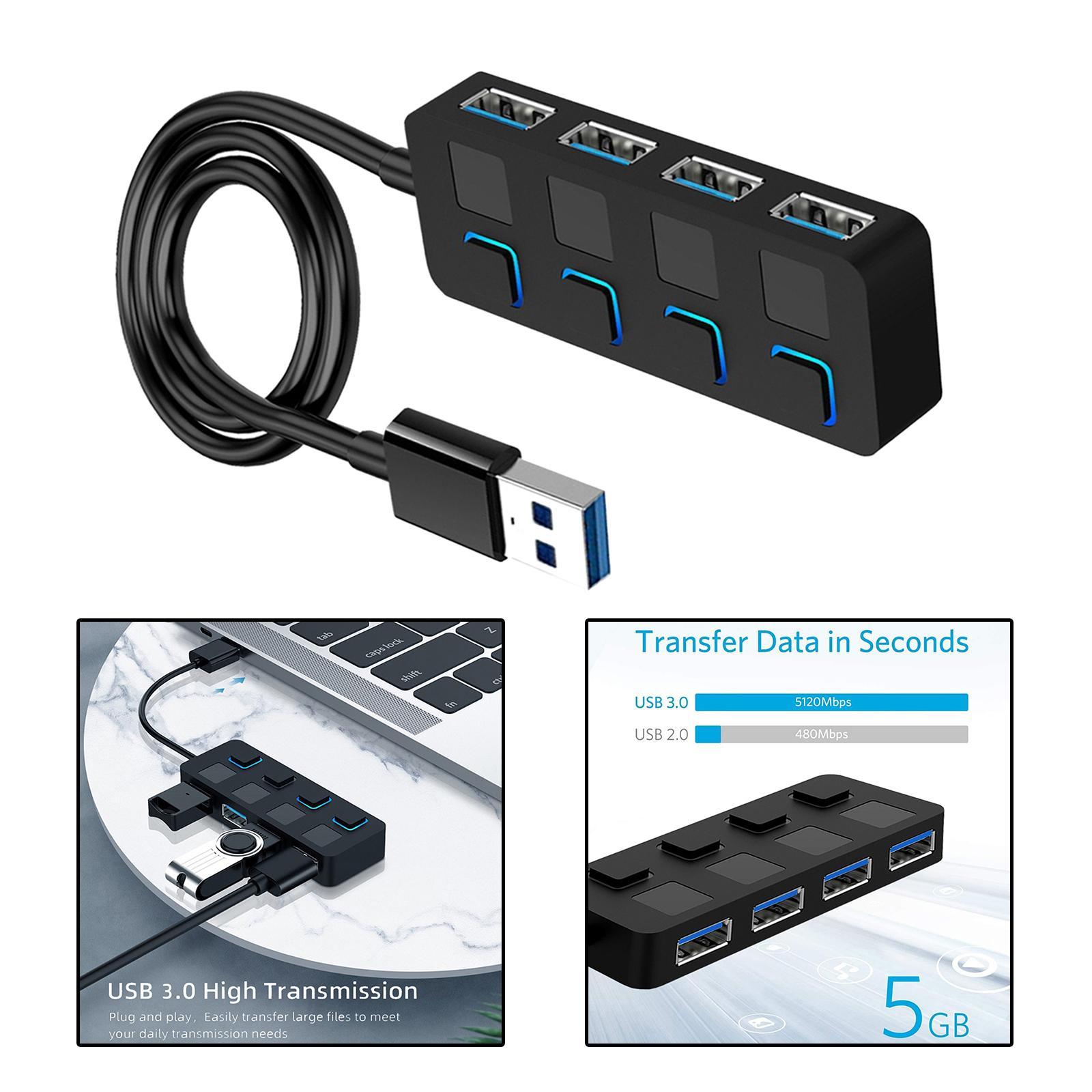 4 Ports USB 3.0 Hub, with Extended Cable Data USB Hub for