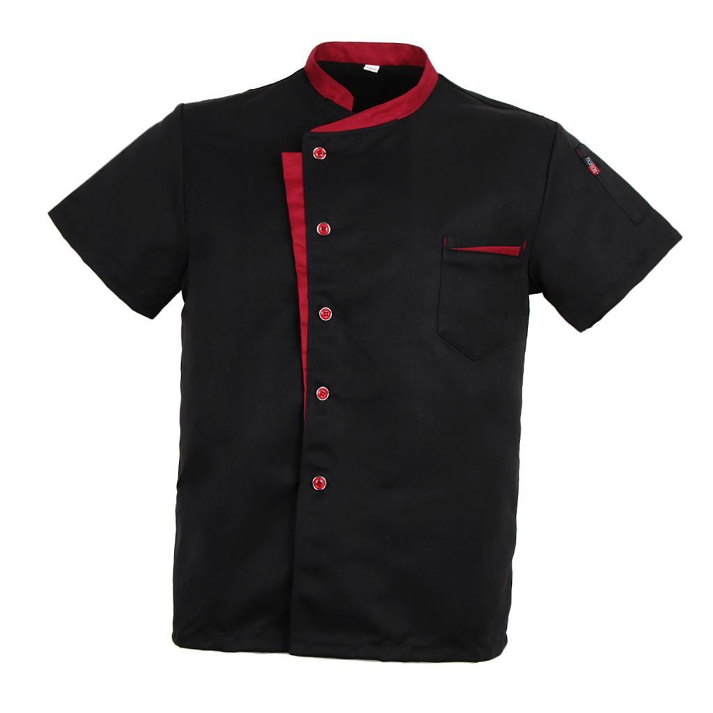 Unisex Short Sleeve Chef Coat Workwear Kitchen Jacket - Black, 4XL