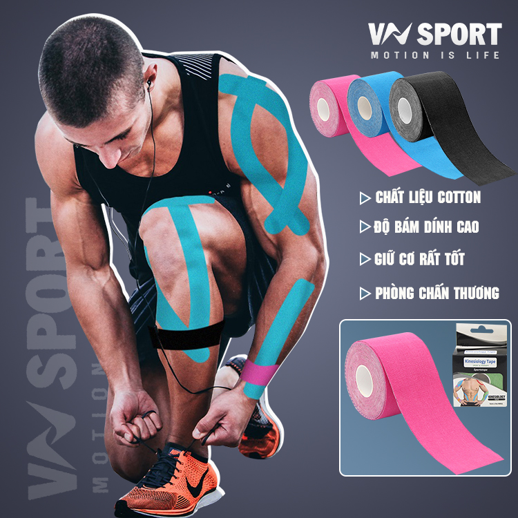 Combo 2 Cuộn Băng Keo Vải Dán Cơ Thể Thao Cao Cấp Kinesiology Tape   - Băng Keo Dán Cơ Chuyên Dụng Trong Thể Thao Phù Hợp Cho Mọi Lứa Tuổi Và Tất Cả Các Bộ Môn Thể Thao