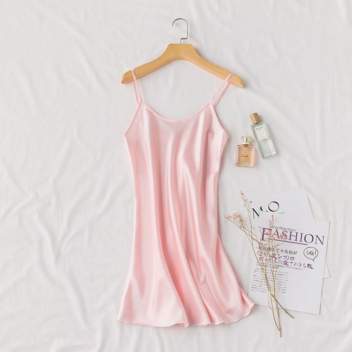 Váy ngủ hai dây đơn giản màu xanh dương có thể mặc lót trong