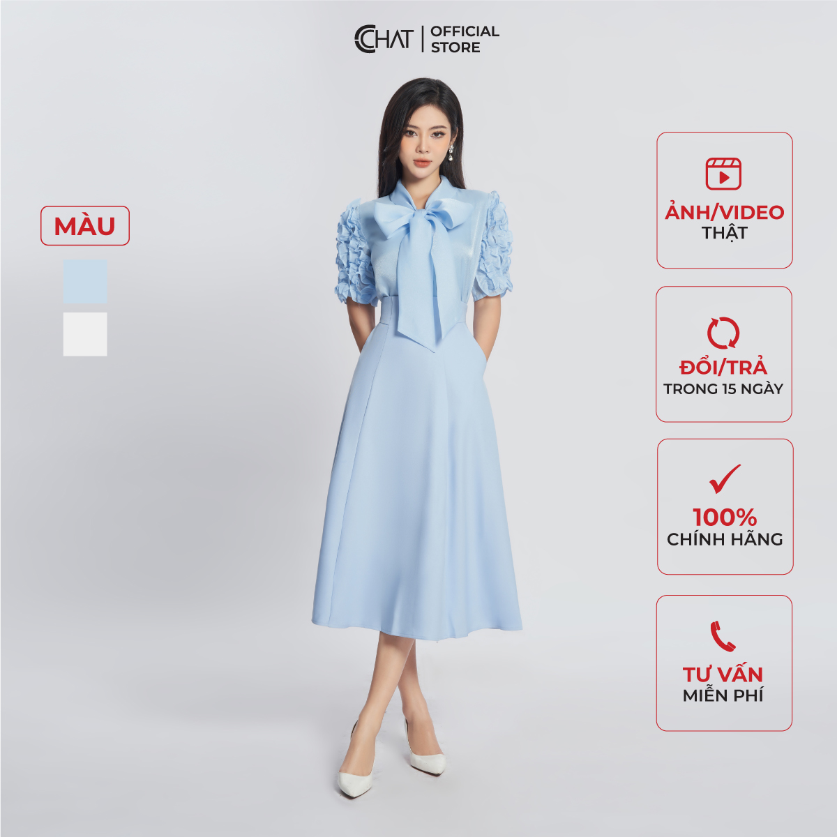 Áo Sơ Mi Nữ  Cổ Nơ Tay Hoa Chất Liệu Voan Cao Cấp 13FNV2004ST – TRẮNG – S