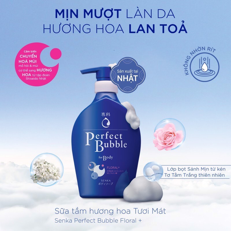 Sữa tắm dưỡng ẩm hương hoa tươi mát Senka Perfect Bubble for Body Floral Plus 500ml