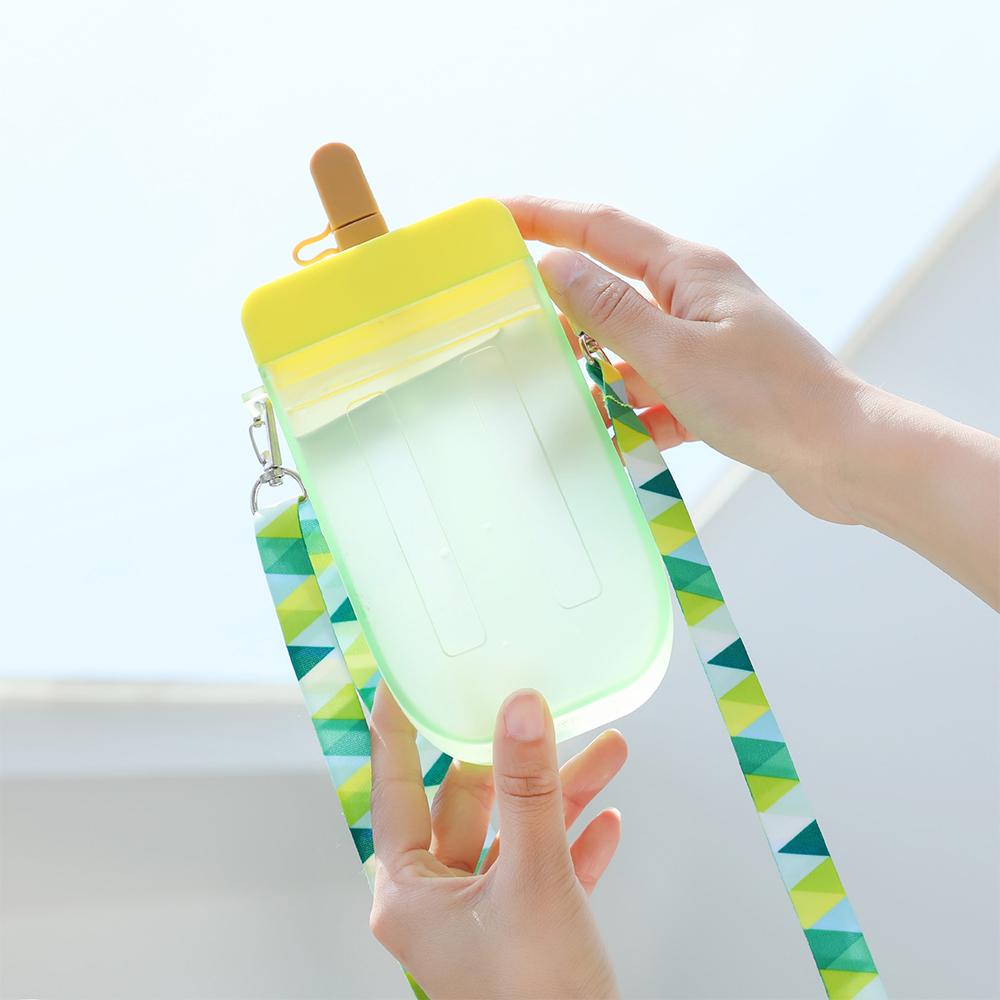 Dễ Thương Popsicle Hình Bình Nước Nhựa Trong Suốt Nước Uống Sinh Viên Cốc Tập Uống Có Dây Đeo Vai Và Ống Hút Cho Người Lớn Kid