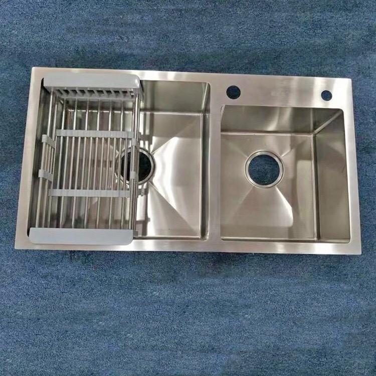 COMBO Chậu Đúc inox100%/ Chậu rửa chén bát inox 100% kèm xả chậu+ Rổ inox304 gác chậu+ chén nóng lạnh inox304