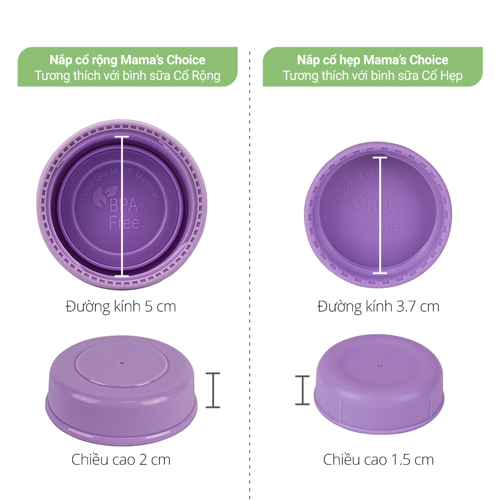 Nắp Bình Sữa Mama's Choice, Tương Thích Bình Sữa Cổ Rộng Spectra, Avent, Rozabi và Bình Sữa Cổ Hẹp Medela, Unimom