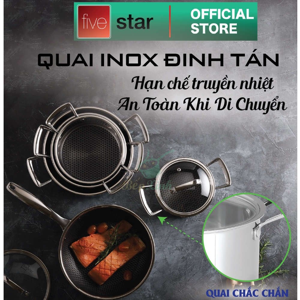 Bộ 4 nồi và 1 chống dính BlackCube 3 lớp đáy liền inox 304 Fivestar Plus nắp kính công nghệ chống trầy xước, dùng được mọi bếp