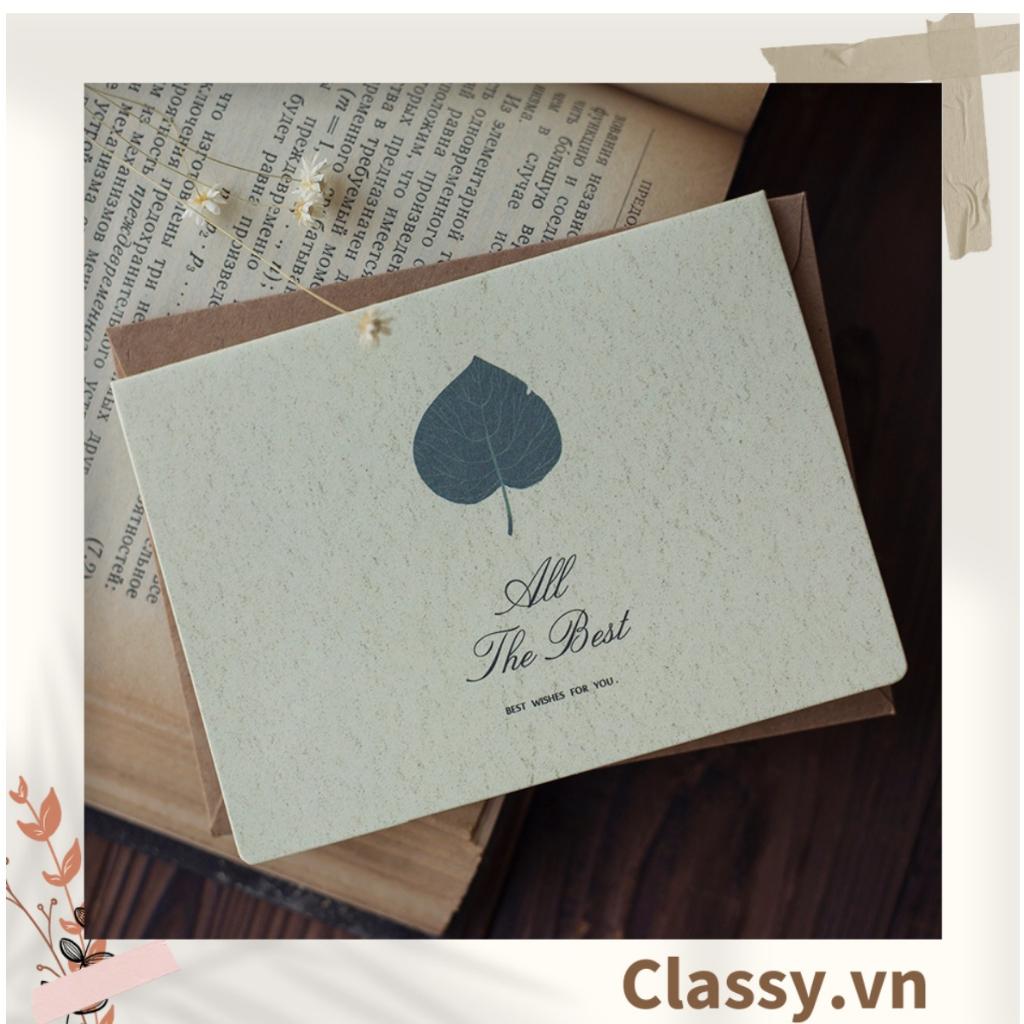 Thiệp Cổ điển Vintage in hình lá cây, giấy art sang trọng kèm phong bì giấy kraft và nhãn dán Sticker Classy Q625