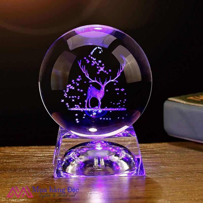 Bộ Quà Tặng Quả Cầu Pha Lê Danledion Khắc Laser 3D LED Chú Hươu