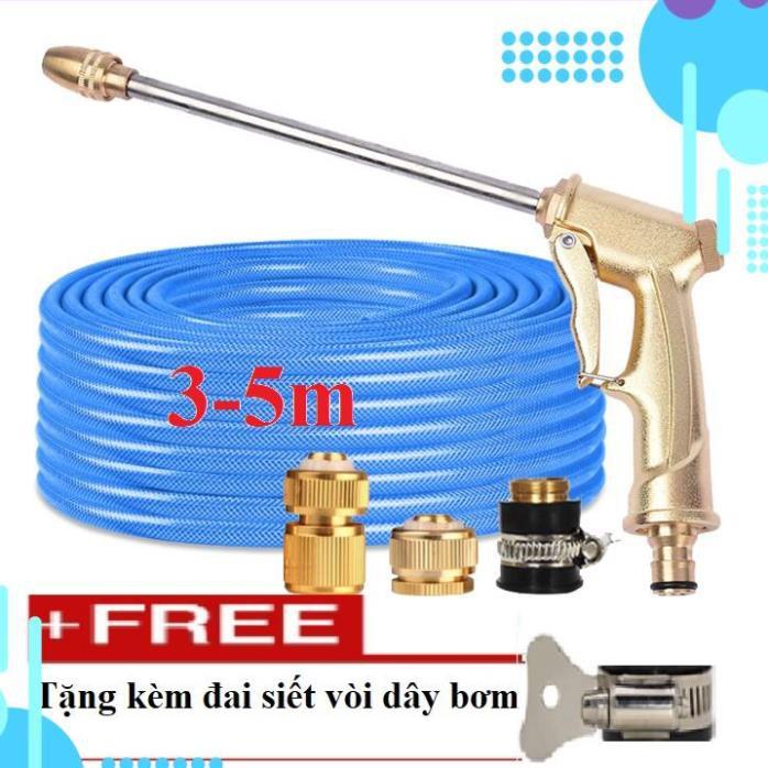 Bộ dây vòi xịt nước rửa xe, tưới cây .tăng áp 3 lần,loại 3m,5m 206701-3 đầu đồng,cút đồng nối đồng nhựa+ tặng đai