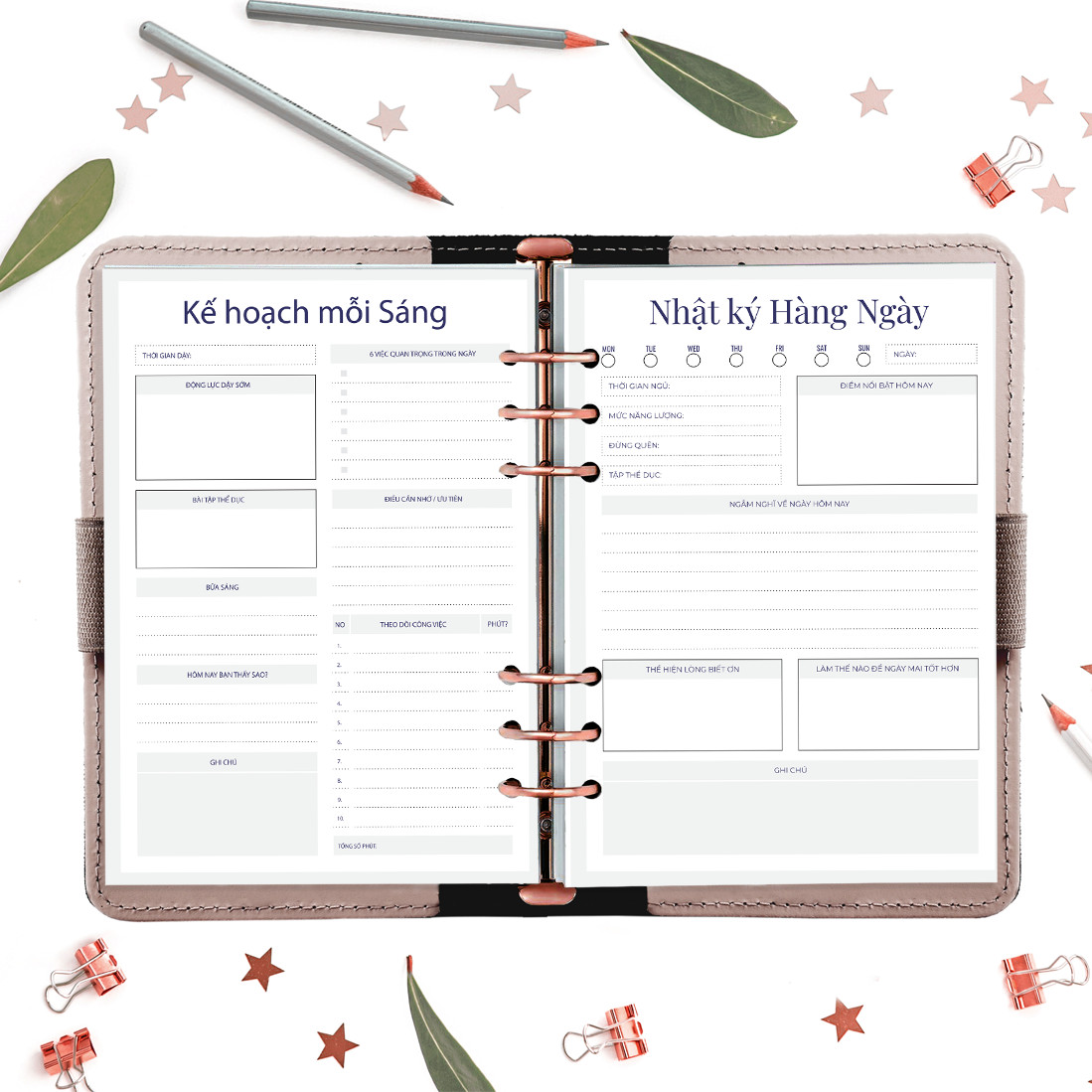 Giấy  Ruột refill sổ còng 6 lỗ A5 lập kế hoạch 60 tờ, định lượng 100gsm của Self Planner – Nhật ký