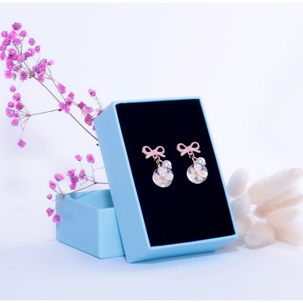 Bông tai nơ hoa khô handmade/ resin epoxy trong suốt nhiều màu sắc