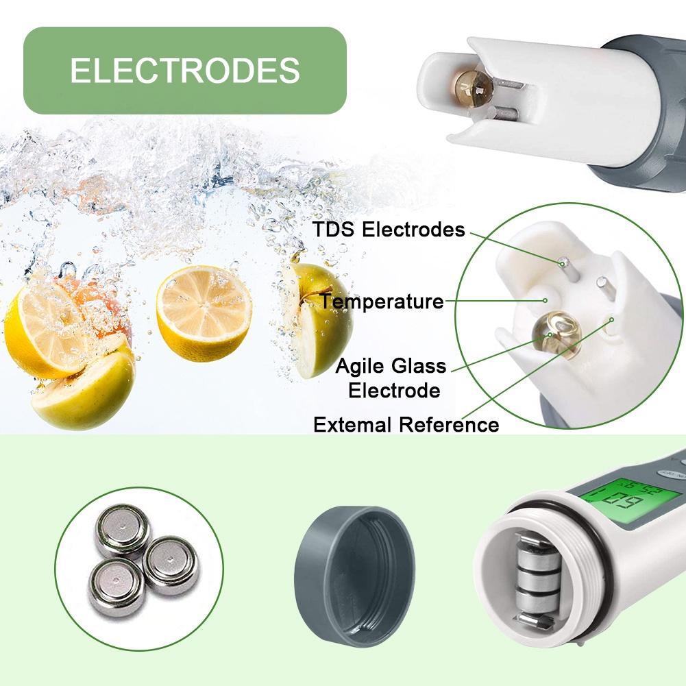 Máy Đo độ sạch 3 Trong 1, Đo độ PH nước và độ TDS nhiệt độ Hồ cá, Nước Uống, thủy canh, thủy sinh