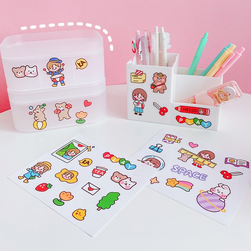 sticker 2D dán bình nước, điện thoại hình cô gái dễ thương chống nước