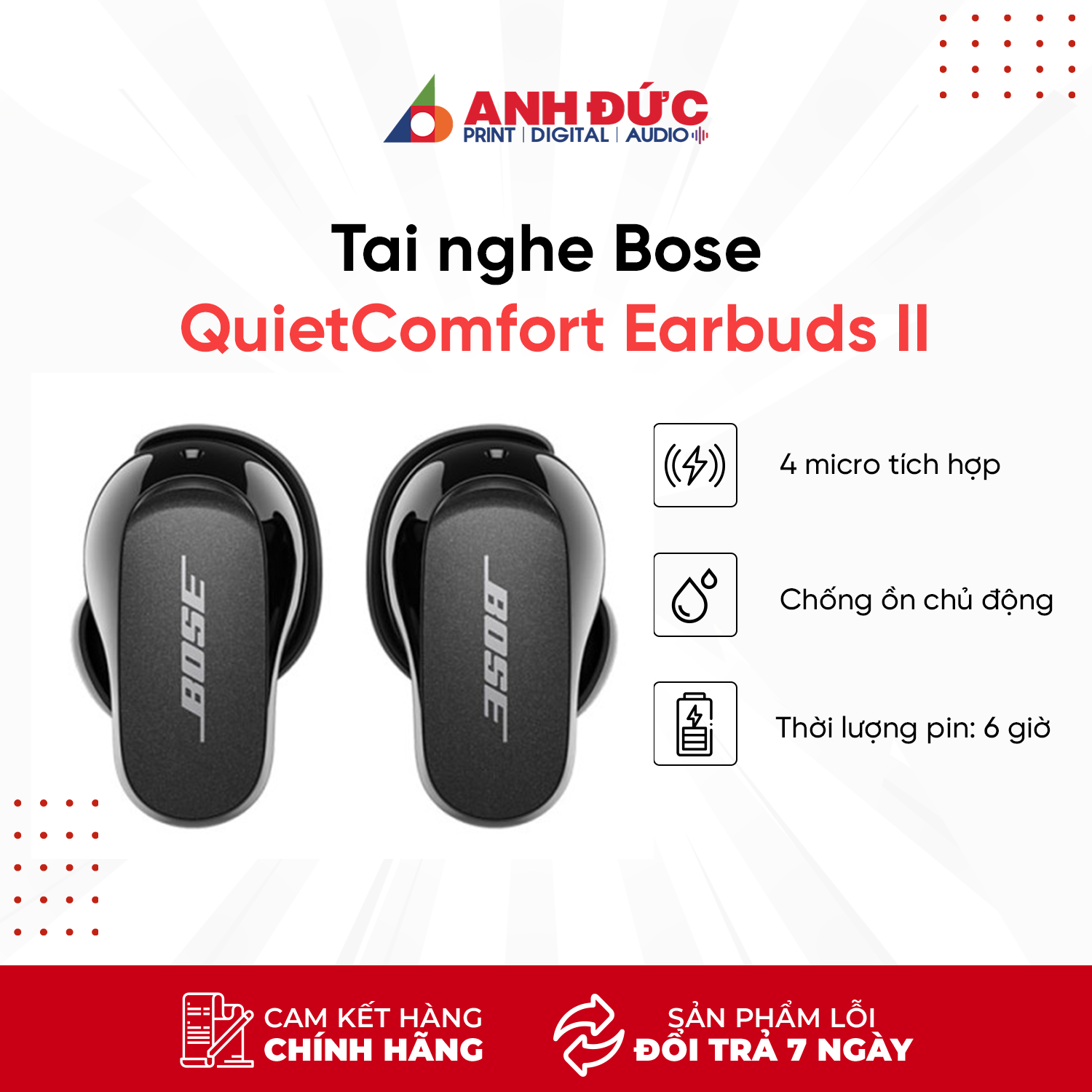 Tai nghe True Wireless Bose QuietComfort Earbuds II - Chống Ồn Chủ Động ANC - Hàng Chính Hãng