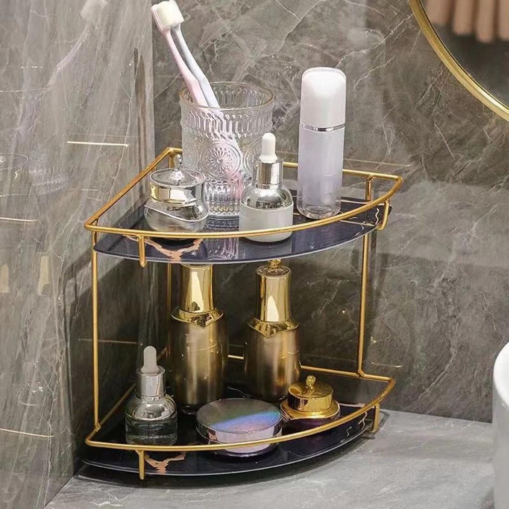 Storage Rack Save Space Cosmetic Bathroom Dressing Table Black Double Layer
