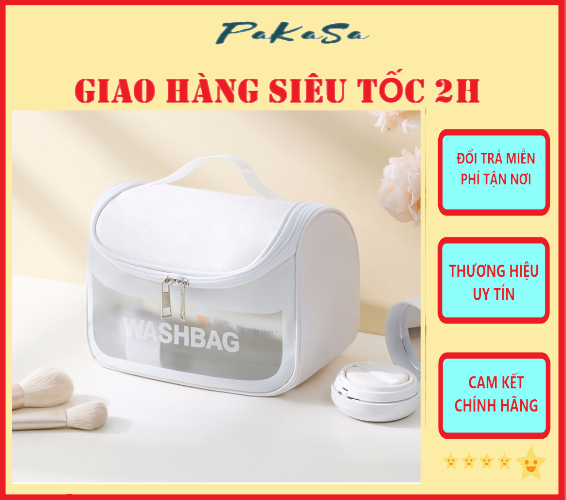 Túi đựng mỹ phẩm du lịch WashBag DẠNG HỘP có quai xách mini trong suốt, Túi đựng đồ trang điểm makup chống nước - Chính Hãng