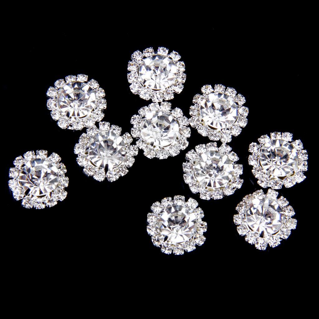 10x Clear Crystal Rhinestone Round Buttons Flatback DIY Embellishment Decor 15mm