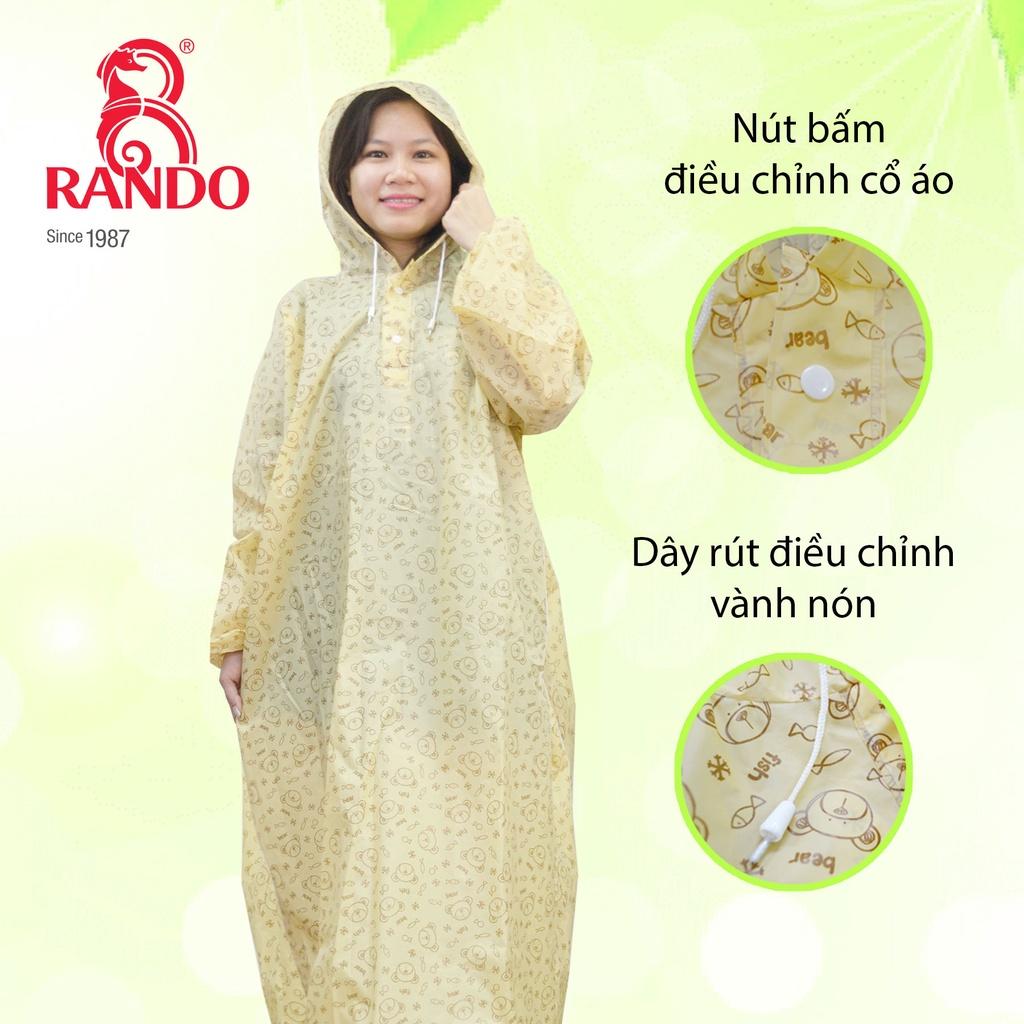 Áo Mưa Bít Sườn Mặc 1 Người EVA, Chính Hãng RANDO, Họa Tiết Gấu Và Cá, Nhựa Thân Thiện Môi Trường, Không Thấm Nước