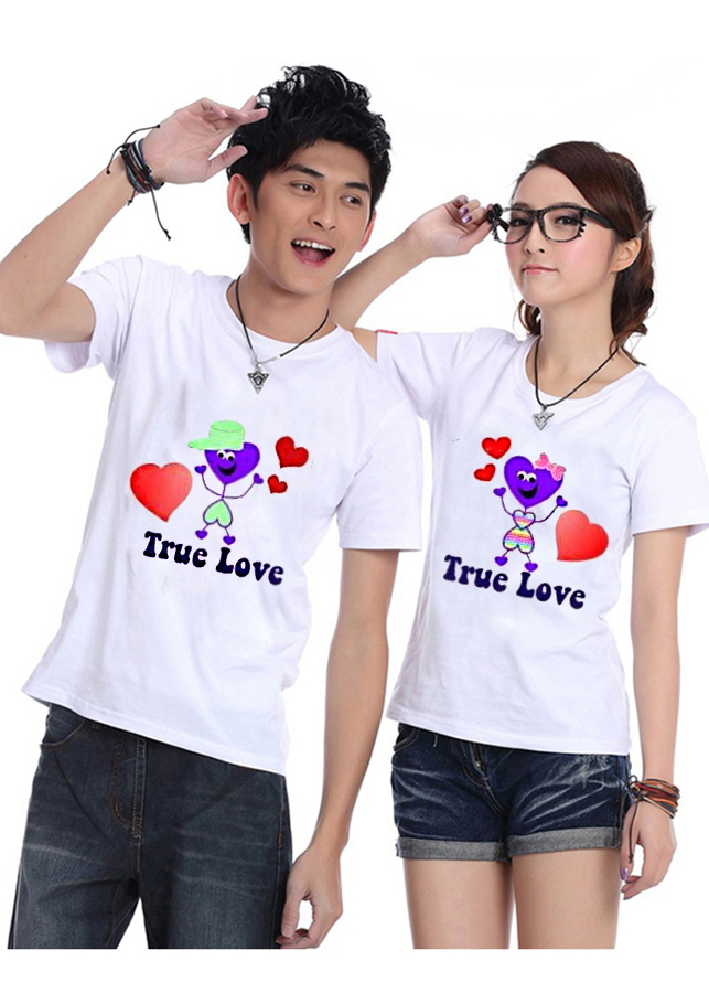 Bộ Áo Thun Đôi Nam Nữ True Love Màu Trắng