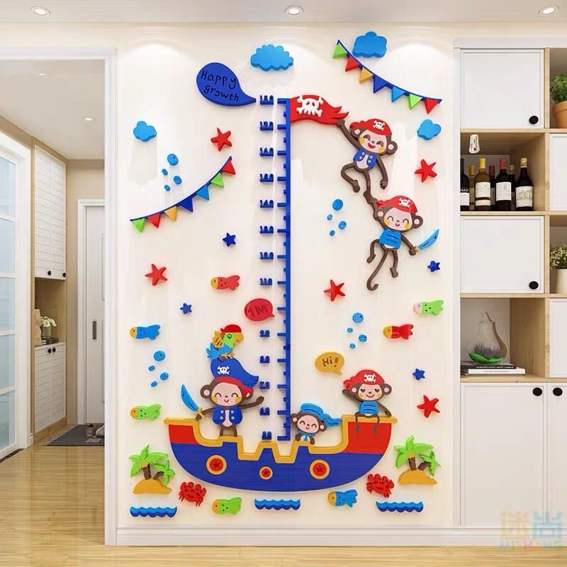 Tranh dán tường mica 3d đo chiều cao cho bé, thước đo chiều cao cho bé, decal dán tường trang trí phòng bé