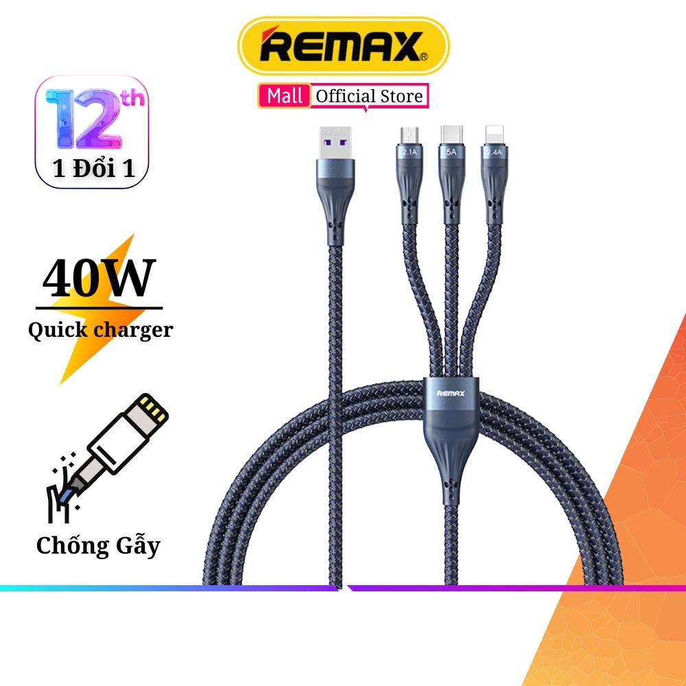 Dây Sạc 3 Đầu Chính Hãng Remax 199th Gồm Cáp Sạc Nhanh Lighning, Type C, Micro Sạc đa năng cùng lúc 3 thiết bị - Hàng Chính Hãng