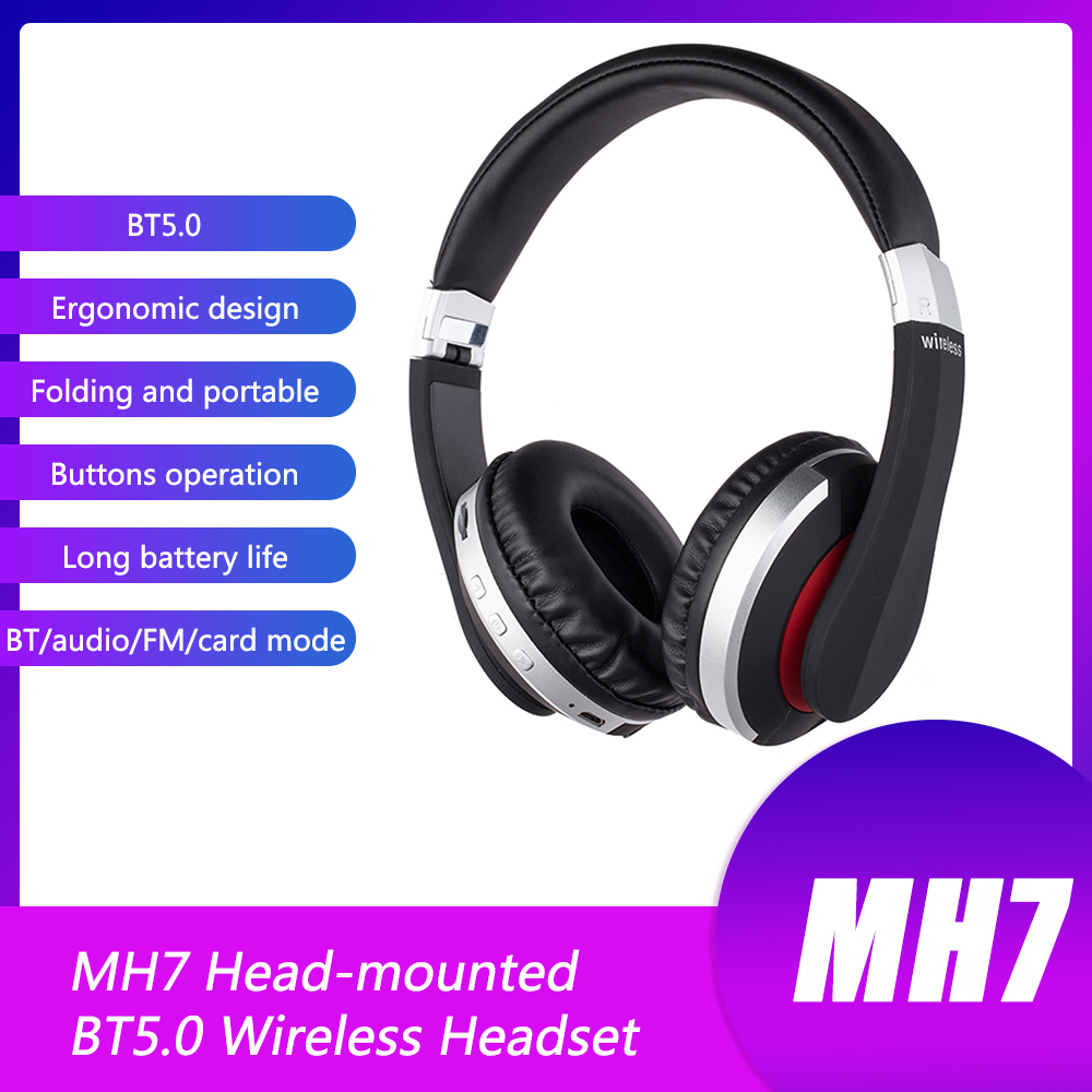 Tai Nghe Không Dây BT5.0 Có Thể Gập Lại Gắn Trên Đầu Hỗ Trợ Thẻ FM MH7 Âm Thanh Nổi Cho Chơi Game Với Micrô, Màu Bạc
