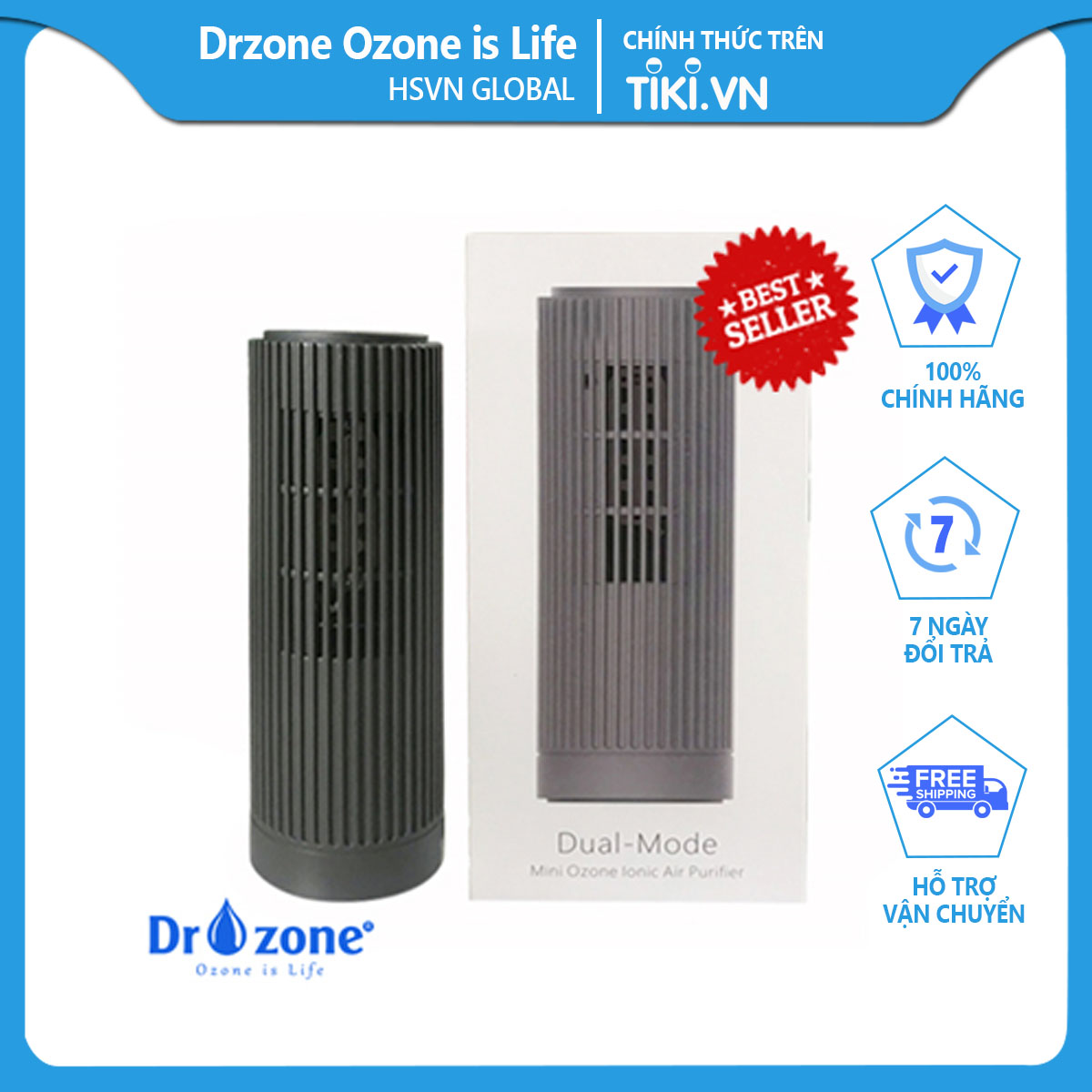 Máy tạo ion âm và Ozone Dr.Smart Ozone, máy lọc không khí ô tô, khử mùi ô tô đa năng - Hàng Chính Hãng