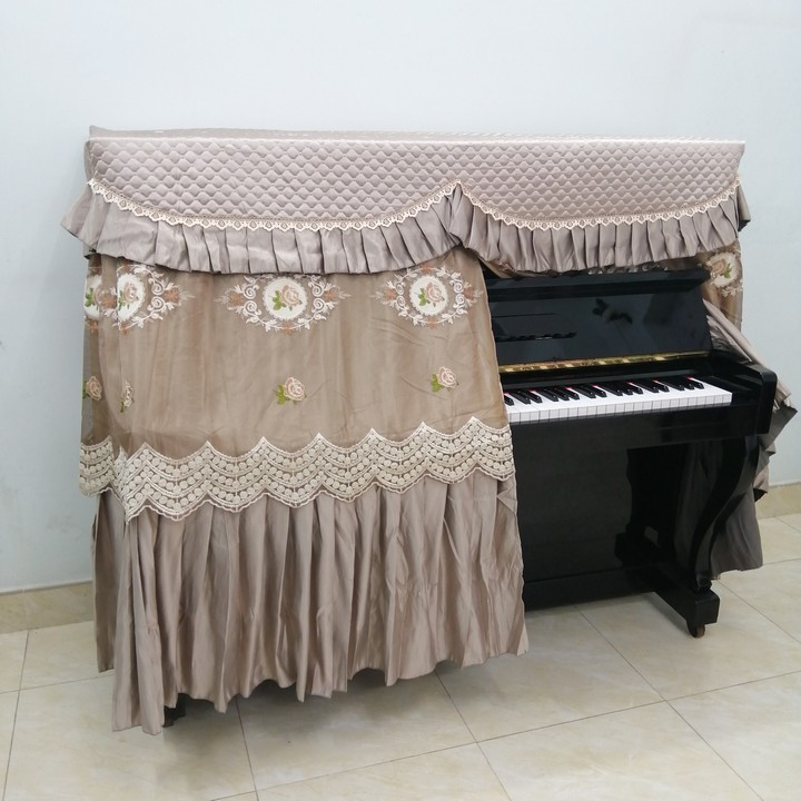 Khăn Phủ Đàn Piano Cơ Ren Nâu Cao Cấp