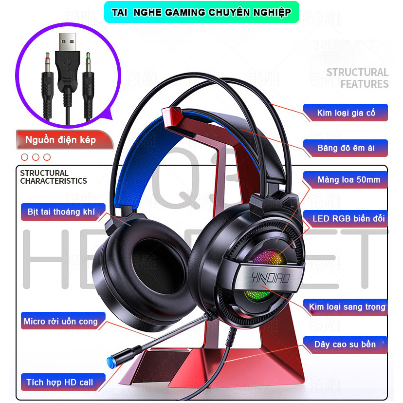 Tai nghe chụp tai gaming máy tính Over Ear SIDOTECH Q3 màu Hồng / Đen âm thanh 7.1 có mic 360 độ LED RGB lọc âm chống ồn êm ái cho game thủ chơi PUGB CSGO Liên Minh trên PC Laptop - Hàng Chính Hãng