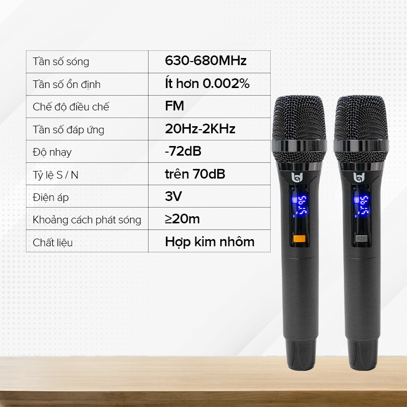 Trọn Bộ Micro Không Dây Việt Star Quốc Tế WR20A & WR20 Bằng Hợp Kim Sơn Tĩnh Điện Chống Trầy, Kết Nối Xa 20m Không Vật Cản - Hàng Chính Hãng