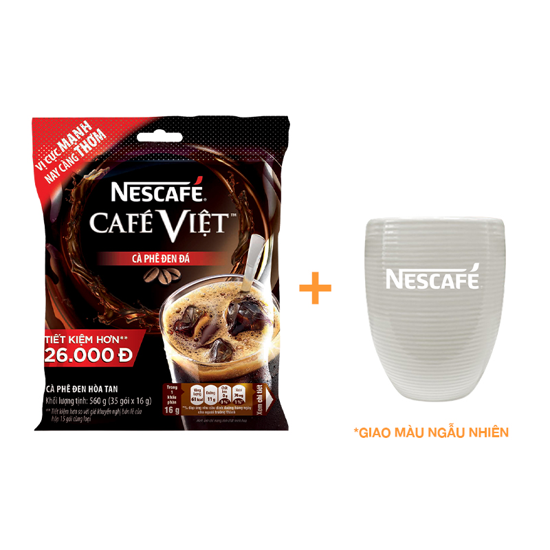 Cà Phê Hòa Tan Nescafé Café Việt Cà Phê Đen Đá (Bịch 35 Gói x 16g) - Tặng 1 Ly Sứ Pastel