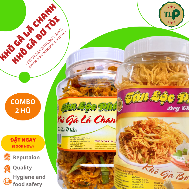 KHÔ GÀ LÁ CHANH VÀ KHÔ GÀ BƠ TỎI TÂN LỘC PHÁT COMBO 1KG - MỖI HŨ 500G