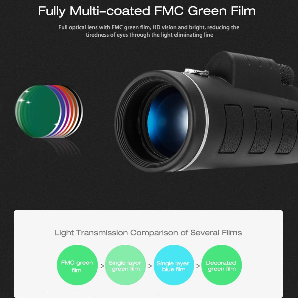 Kính thiên văn một mắt BAK4 ngoài trời 40X60 HD Vision Prism Scope Tích hợp La bàn với giá đỡ điện thoại đa năng